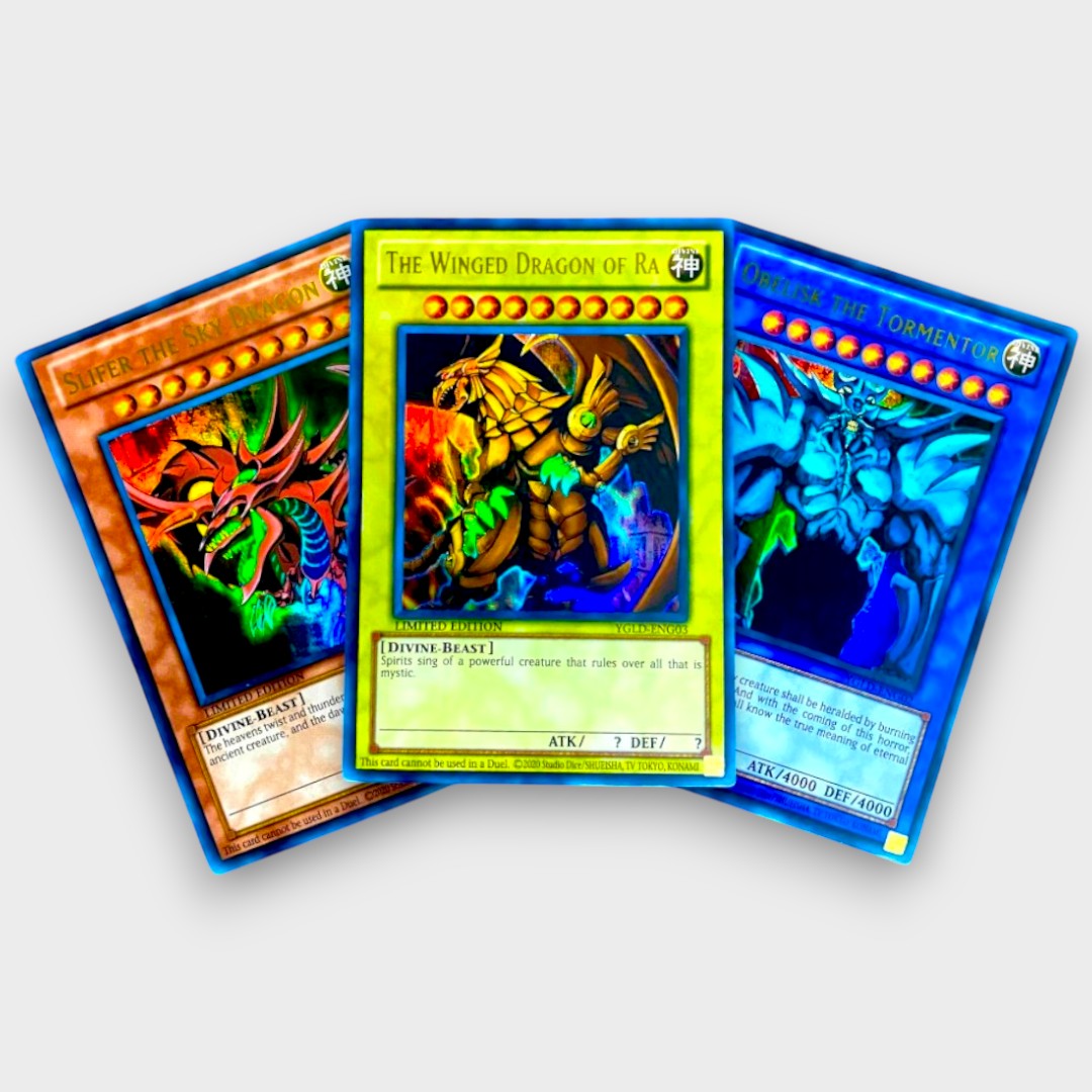 yugioh holographic cards RA, SLIFER, AND OBELISK